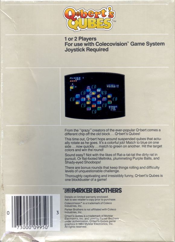 Q*bert's Qubes box art for Colecovision